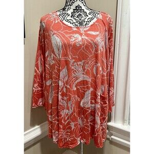Chalet et Ceci 1X Orange Burn Out Floral Tunic Top Pocket XL Lagenlook Boho